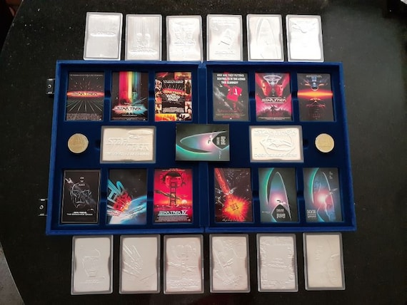 rare star trek trading cards 1994 Rare Collectible STAR TREK Cinema ART .999 Fine Sterling Silver Bars  Complete Set 14 Ingot Collection Series 436 Grams Case Movie Cards