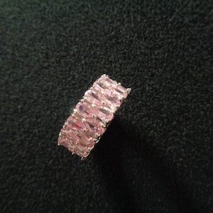 Teardrop Pear Shaped Cut Sparkle Pink Topaz CZ Cubic Zirconia Silver Tone Metal Ladies Ring Sz 5.5 Eternity Anniversary Band Wedding Jewelry