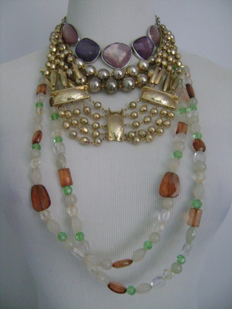 10Piece Lot Glass AB Crystal Plastic Lucite GoldSilver Tone Metal Beads Long Collar Necklaces Beautiful Collection Variety of Styles Colors