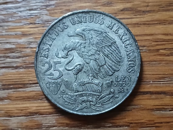 1968 Mexican 25 Pesos 72 Percent Silver Coin Olympics Games Rings