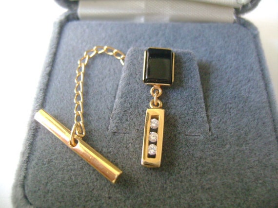 ANSON Gold Plated With Rectangular Cut Black Onyx… - image 1