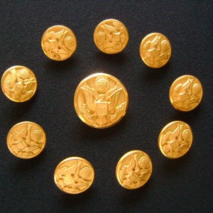 Lot 10 Pieces Vintage Brass Gold Tone Eagle Great US Seal Old American Army Military Uniform Coat Buttons Waterbury City Meyer AM Button Co