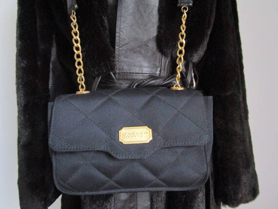 Vintage CARVEN PARIS Black Quilted Diamond Pattern Design Classic