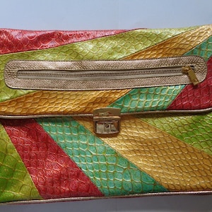 Fabuloso MultiColor Rojo Brillante Oro Amarillo Verde Falso Cuero de Plástico Embrague Peso Documentos Titular Ipad CellPhone Tablet Bag Purse
