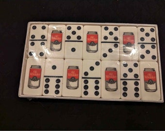 Rare Old Milwaukee Beer Red Black Can Designs Marblelike Dominoes Made in USA Collectible Domino 28 Set Man Cave Game Casino Beer Enthusiast