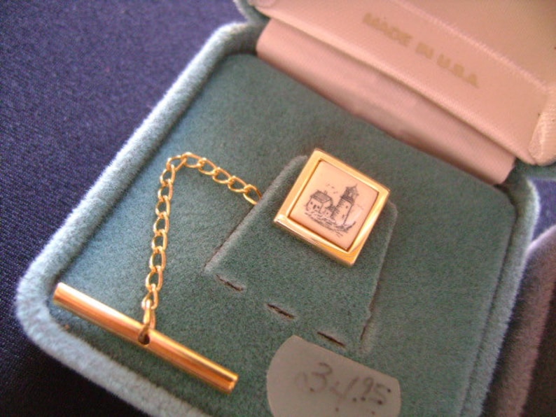 ANSON Accessories Lighthouse Motif Tie Tacks Tie Bar Clip Clasp Set Yellow Gold Plated Genuine Authentic Scrimstone Men/'s Casual Office Wear