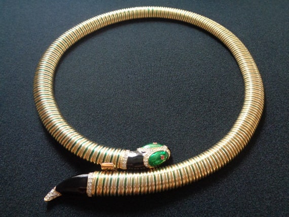 Yellow Gold Plated Tubogas Omega Chain Snake Coll… - image 5