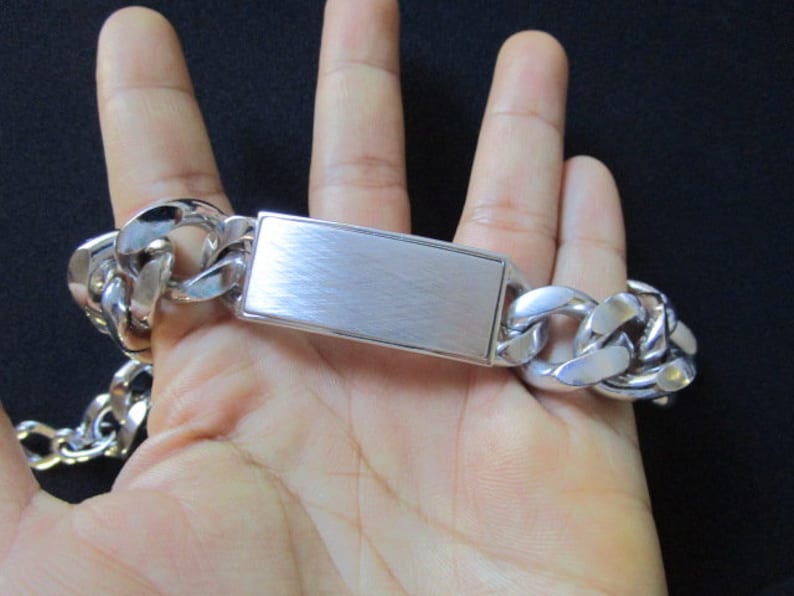 Speidel ID/'s Made in USA Textured Polished Finish Silver Plated Rock Star Rocker Biker DJ Link Chain Bar Bracelet Heavy 93gr Men Boy Jewelry