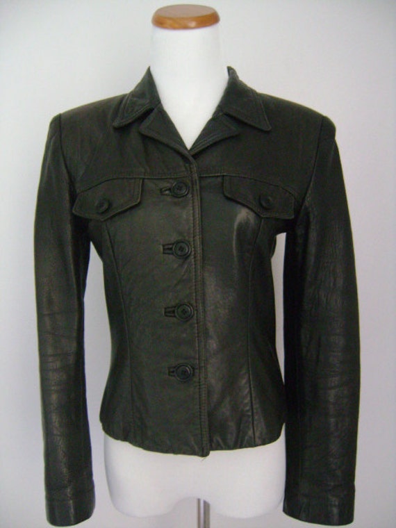 ジャケット・アウター Vintage Black Lamb Leather Half Ccat L Classic Vintage Italian Black Lamb Leather Skin Slim Fit