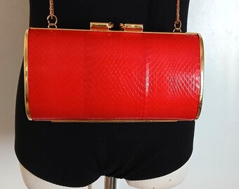 Vintage NINA RICCI Paris Gold Tone Metal Red Hot Tomato Color