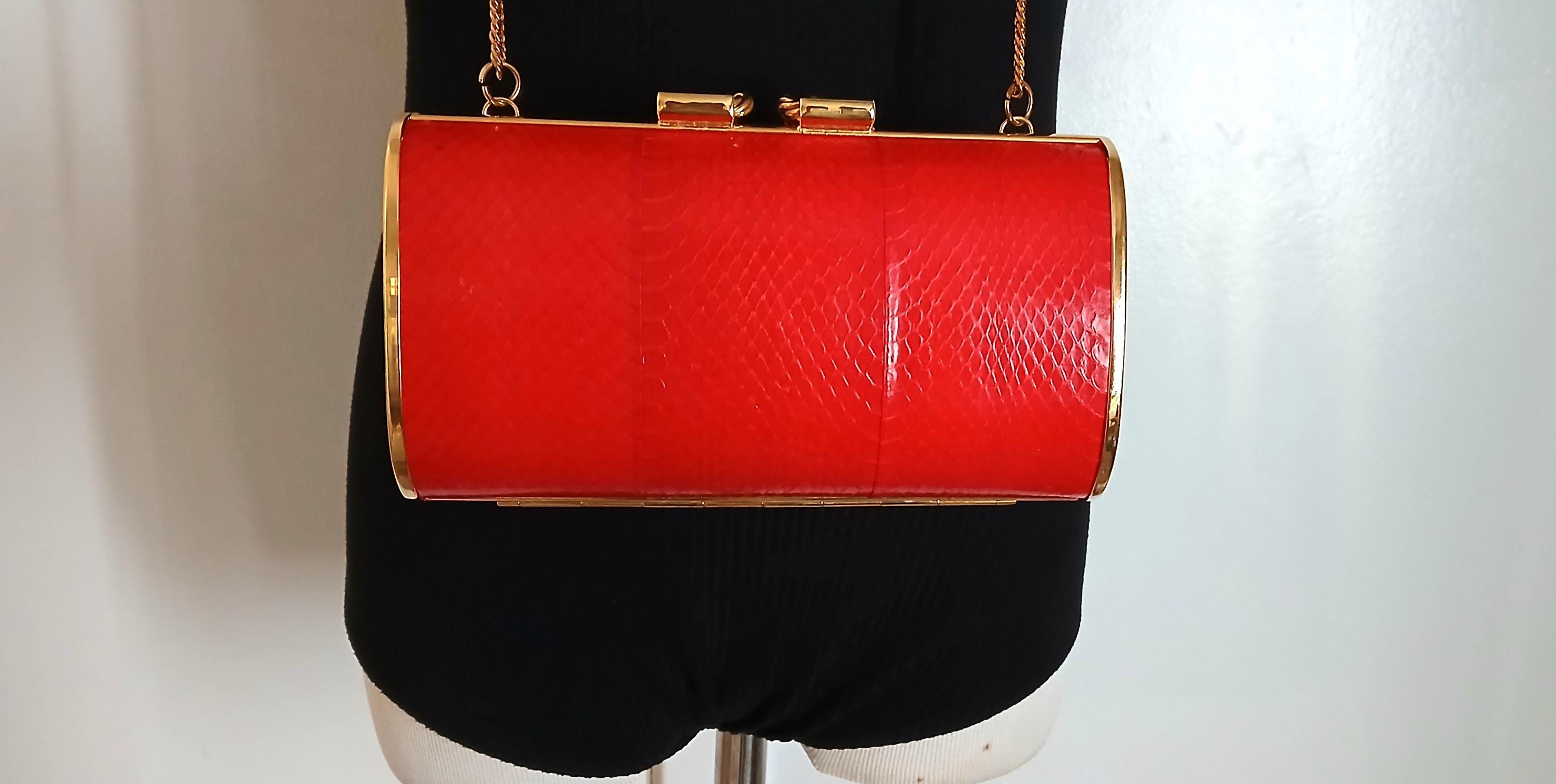 Vintage NINA RICCI Paris Gold Tone Metal Red Hot Tomato Color
