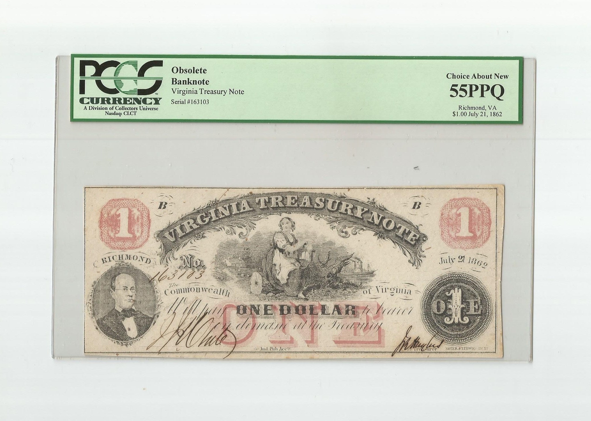 1862 Virginia 10 Dollar Treasury Note Date Oct. 15, 1862