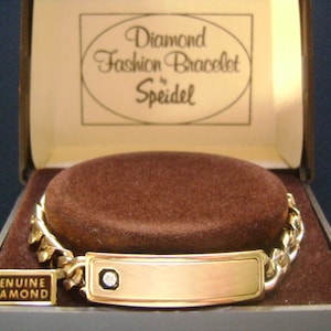 SPEIDEL USA With Genuine Diamond Fine Fashion Jewelry Yellow Gold Electroplated Unisex Men&#39;s & Women&#39;s Miami Curb Link Chain ID Bar Bracelet