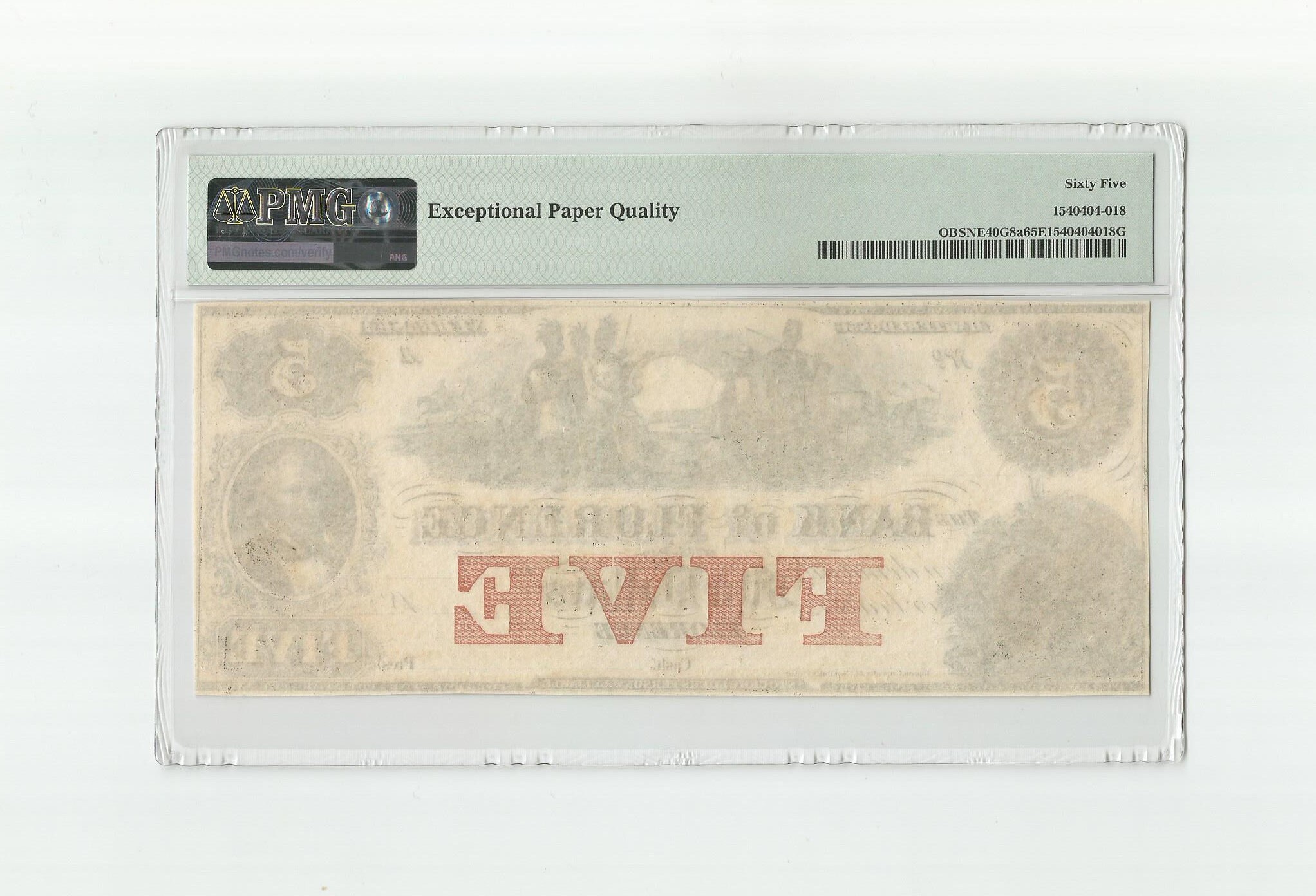 1850年代 フローレンス ネブラスカ準州の5ドル銀行 PMG 65EPQ 旧式通貨