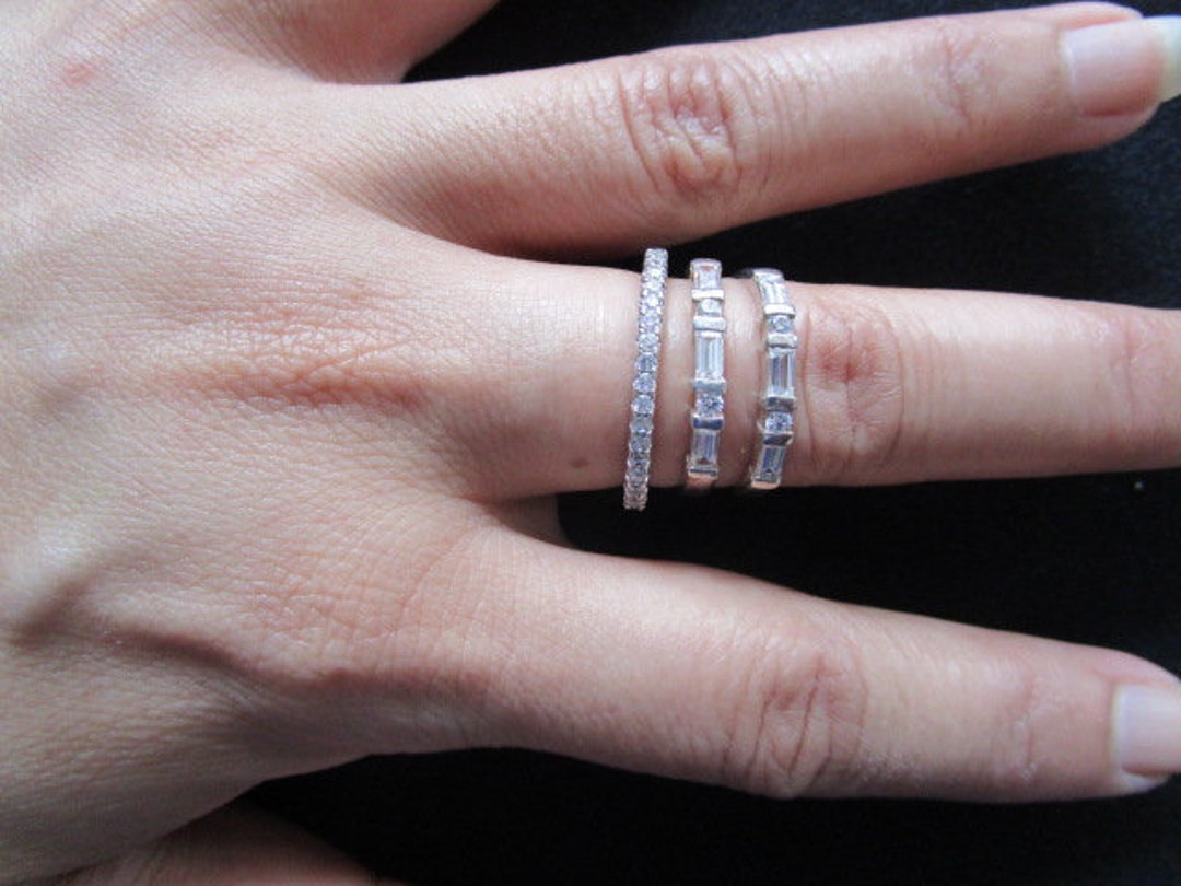 Eternity Anniversary Stackable Rings Band 925 Silver W/ Round ...