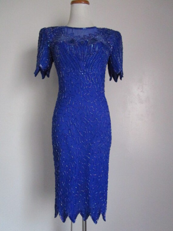 Stunning Vintage DENISE ELLE Royal Blue Silk Irid… - image 8