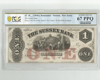 BANKNOTESコレクション① 23枚 1850 One Dollar New Jersey Newton Sussex Bank Remainder Note