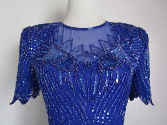 Stunning Vintage DENISE ELLE Royal Blue Silk Irid… - image 3