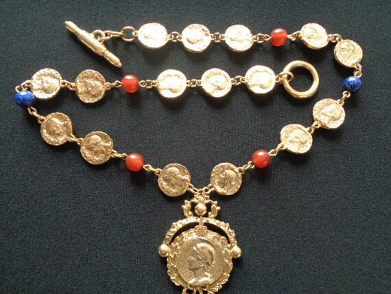 Vintage Gold Tone Ancient Roman War Goddess Lady … - image 5