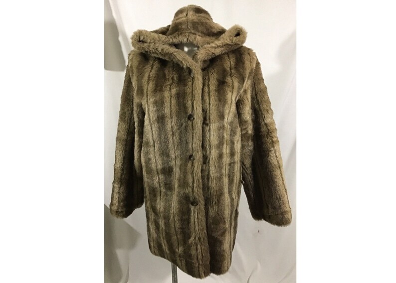 Stylish Dennis Basso Brown Faux Mink Fur Suede Reversible Hooded Parka Jacket Women/'s Warm Winter Cold Weather Outerwear Knee Length Coat SM