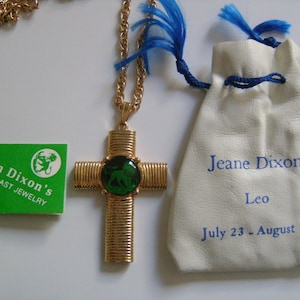 Zodiac Horoscope Astrology July 23 - August 22 Leo Sign Symbol Lion Glass Yellow Gold Tone Religious Cross Pendant Necklace UNISEX Jewelry