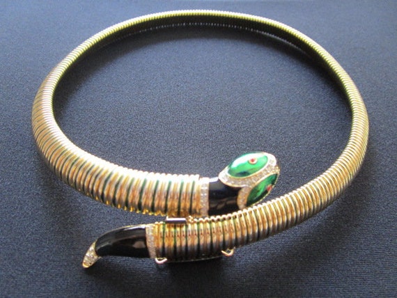 Yellow Gold Plated Tubogas Omega Chain Snake Coll… - image 2
