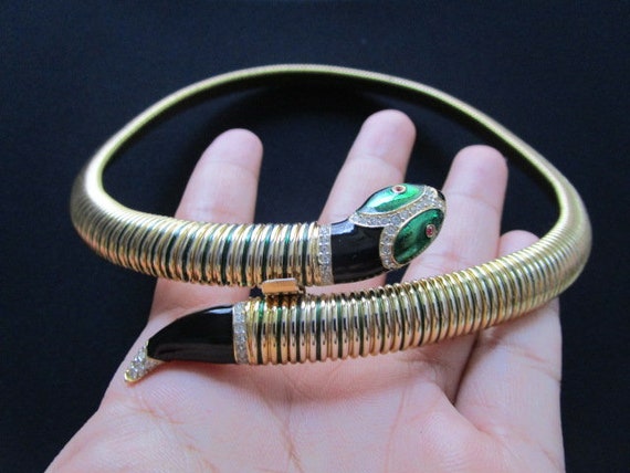 Yellow Gold Plated Tubogas Omega Chain Snake Coll… - image 6