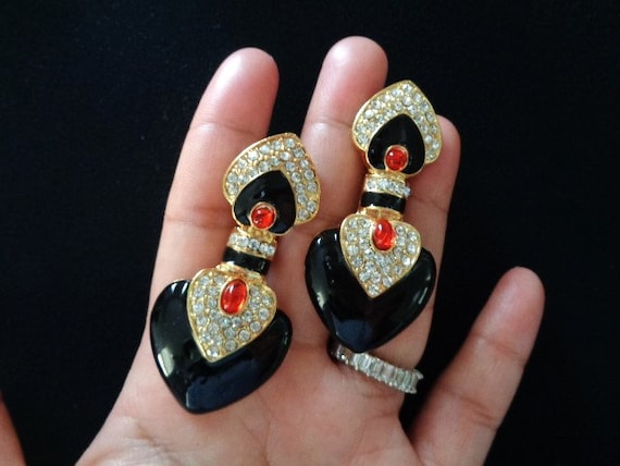 Gorgeous Black Gloss Color Enamel With Ruby Red C… - image 5