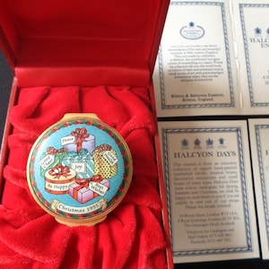 HALCYON DAYS ENAMELS 25th Anniversary Bilston Made in England 1995 Christmas Gift Boxes Teddy Bears Designs Hand Painted Enamels Trinket Box