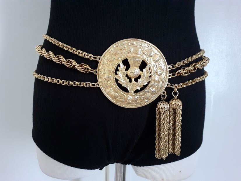 Vintage Accessocraft NYC Quilted Gold Tone Chunky Double Chain Belt 29\