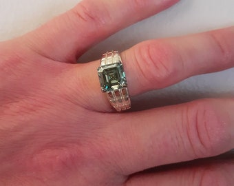 3,55 karat Asscher-slipad blå fancy färg Moissanit herrring i massivt 925 sterlingsilver, infattning storlek 10, fars dag-presenter, smycken
