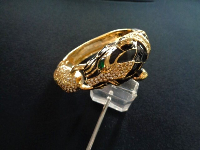 Striking Jewelry Yellow Gold Tone W/ Black Enamel & Pave