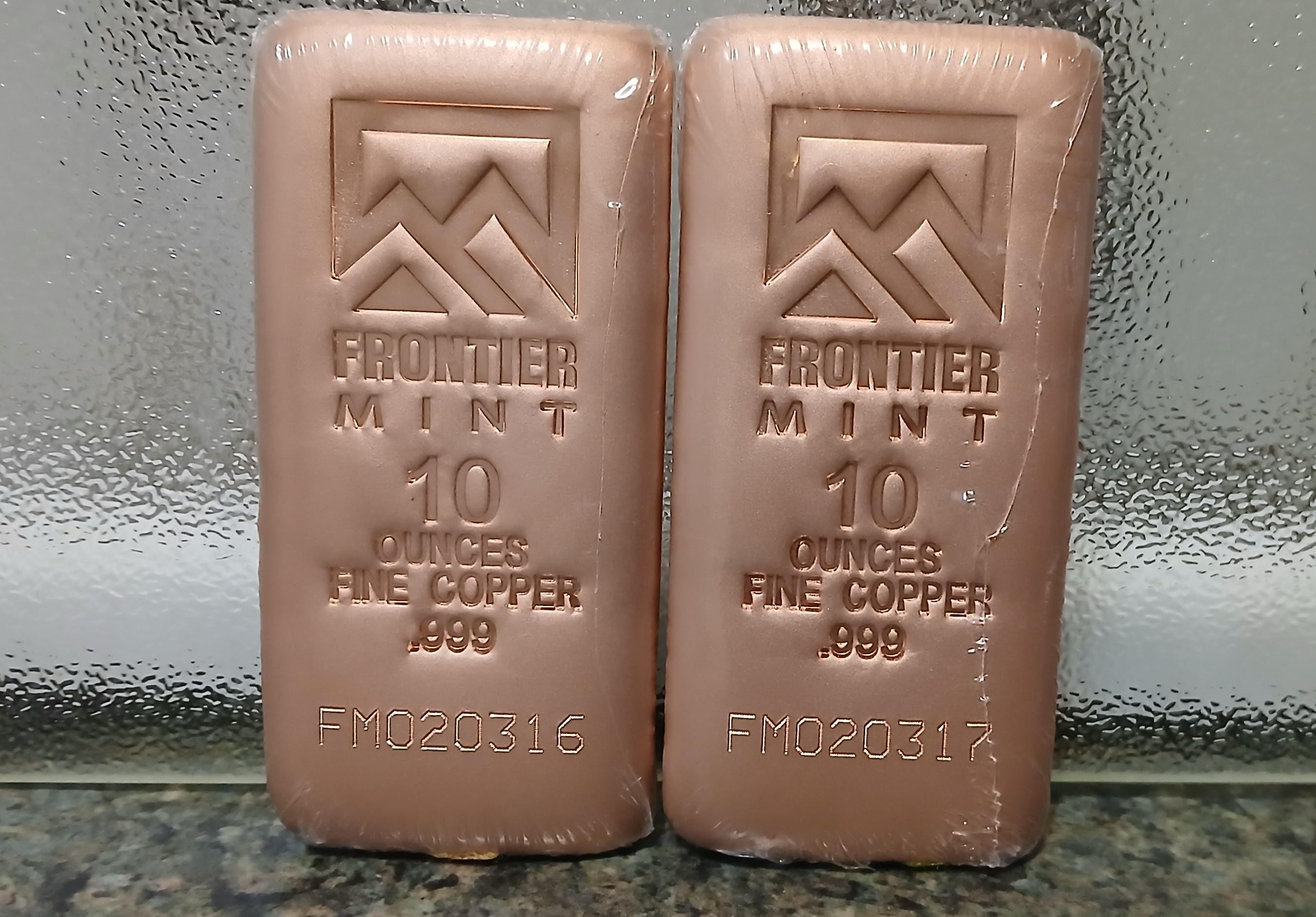 2 Pcs AVDP 10 Ounce Each 20 Oz Total .999 Pure Fine Copper Bar