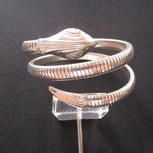 Stunning Vintage Egyptian Ancient Style Jewelry Silver Plated Wrap Serpent Coiled Coil Snake Head Tail Expandable Bracelet or Armband Bangle
