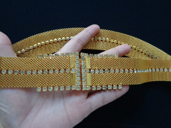 Vintage Yellow Gold Tone Metal Basketweave Mesh P… - image 3