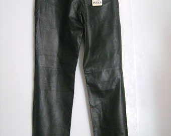 Classic VERSACE Versus Made in Italy 100% Genuine Black Leather UNISEX Man &Woman Trouser Pants Rocker Biker Pants Size 34-48 US Sz 31 Large