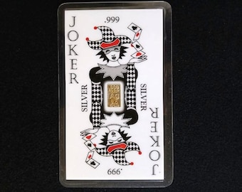 Limited Edition 1 Joker Playing Poker Card With .999 Fine Solid Silver Bullion Bar Ag 2.5 Grain Games Casino Gambling Man Father's Day Gifts