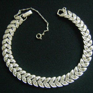 Lovely Vintage Sterling Silver With Round Cut Diamond Like Cubic Zirconia Art Deco Design Tennis Bracelet Wedding Bridal Mother Day Jewelry