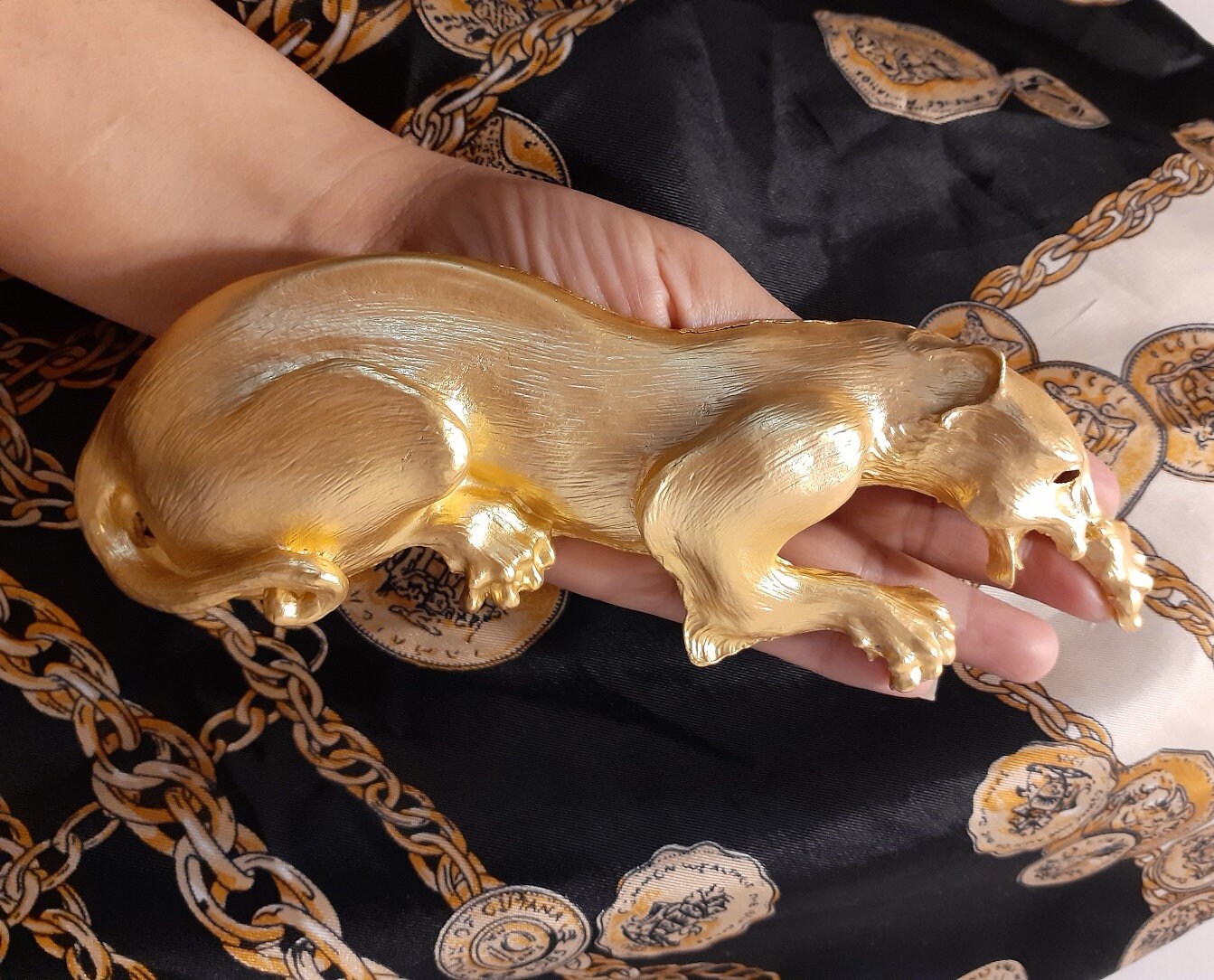 Wild Animal Textured Gold Tone Metal Large Panther Cougar 