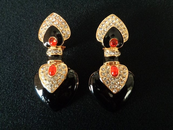 Gorgeous Black Gloss Color Enamel With Ruby Red C… - image 1