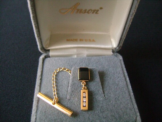 ANSON Gold Plated With Rectangular Cut Black Onyx… - image 6