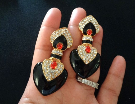Gorgeous Black Gloss Color Enamel With Ruby Red C… - image 6