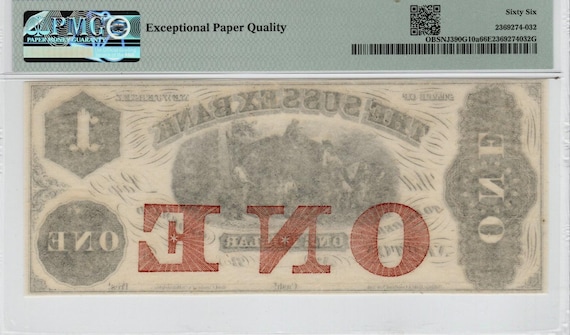 1850's 1 Dollar Bill the Sussex Bank Newton New Jersey PMG 66 GEM
