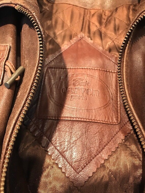 Designer Vintage CARVEN Paris Brown Distressed Style Cuir