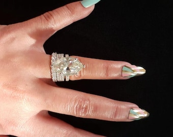 Classic Beauty 12.75 Carat Marquise Cut Shaped an Old Genuine Moissanite W/ Accents Solitaire Engagement Wedding Ring Sterling Silver Sz 5.5