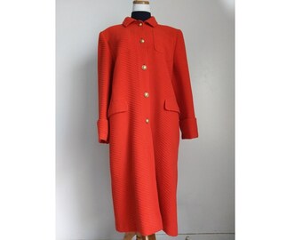 90 VALENTINO Made in Italy Red Hot Tomato Color Wool Military Style Trench Coat Winter Jacket Size 42 M L Women's High End Designer Clothing