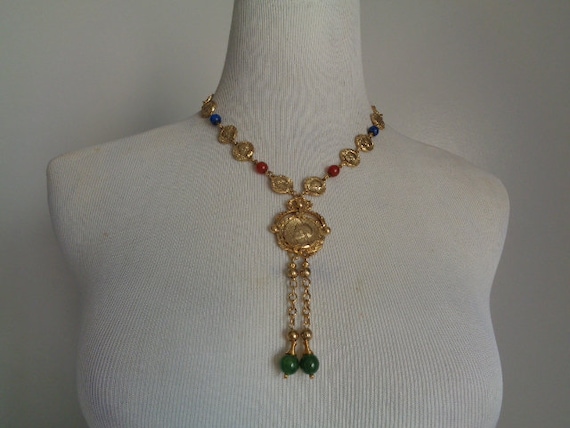 Vintage Gold Tone Ancient Roman War Goddess Lady … - image 2