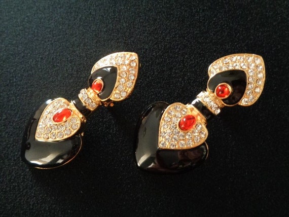 Gorgeous Black Gloss Color Enamel With Ruby Red C… - image 2