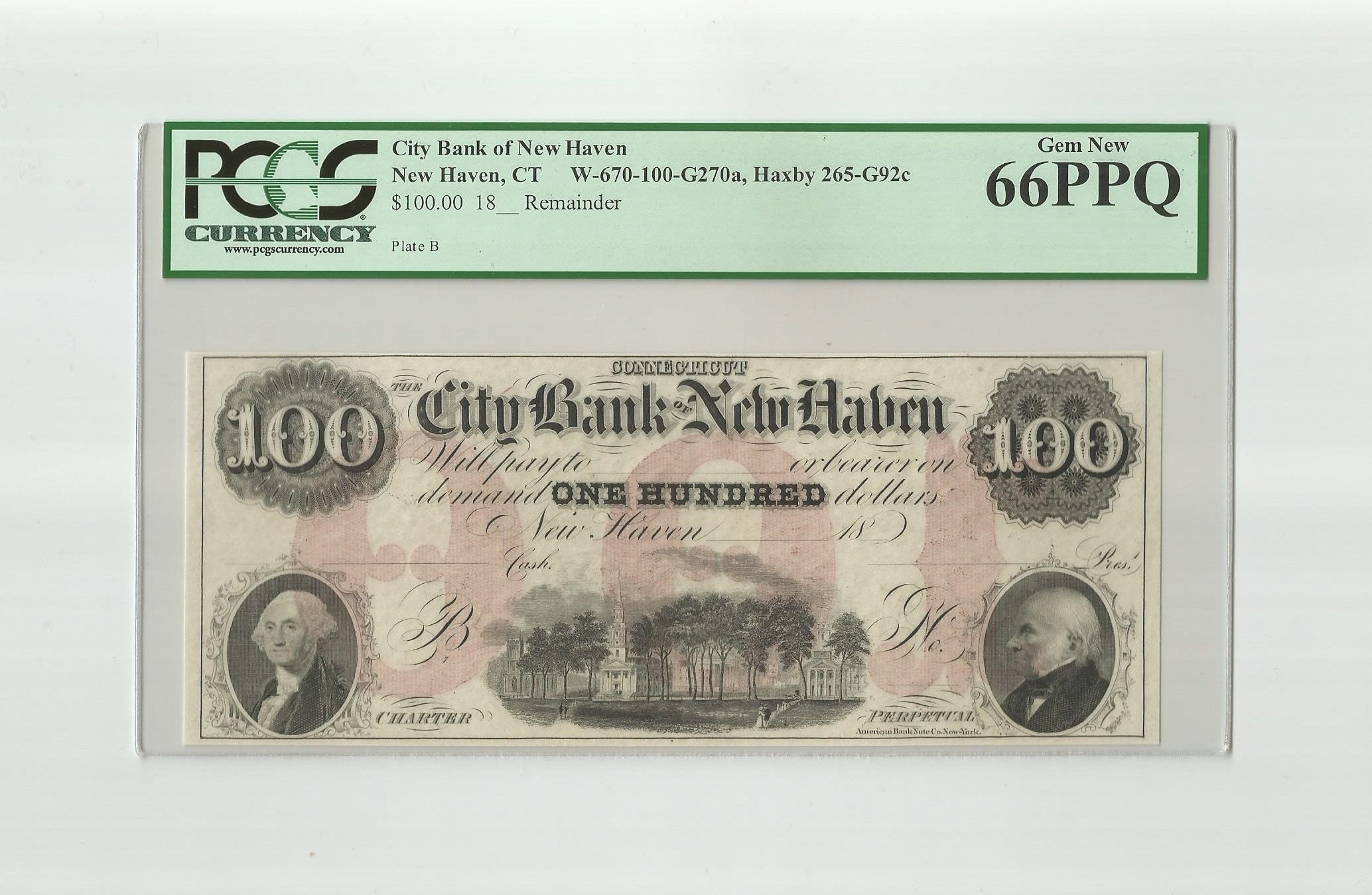 1860s One Hundred Dollars Bill City Bank of New Haven Connecticut