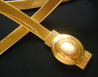 Accessocraft white cabochon stones gold tone stretch belt size small Similar Items to Vintage Rai Freed Blue Leather Belt with  main image 3